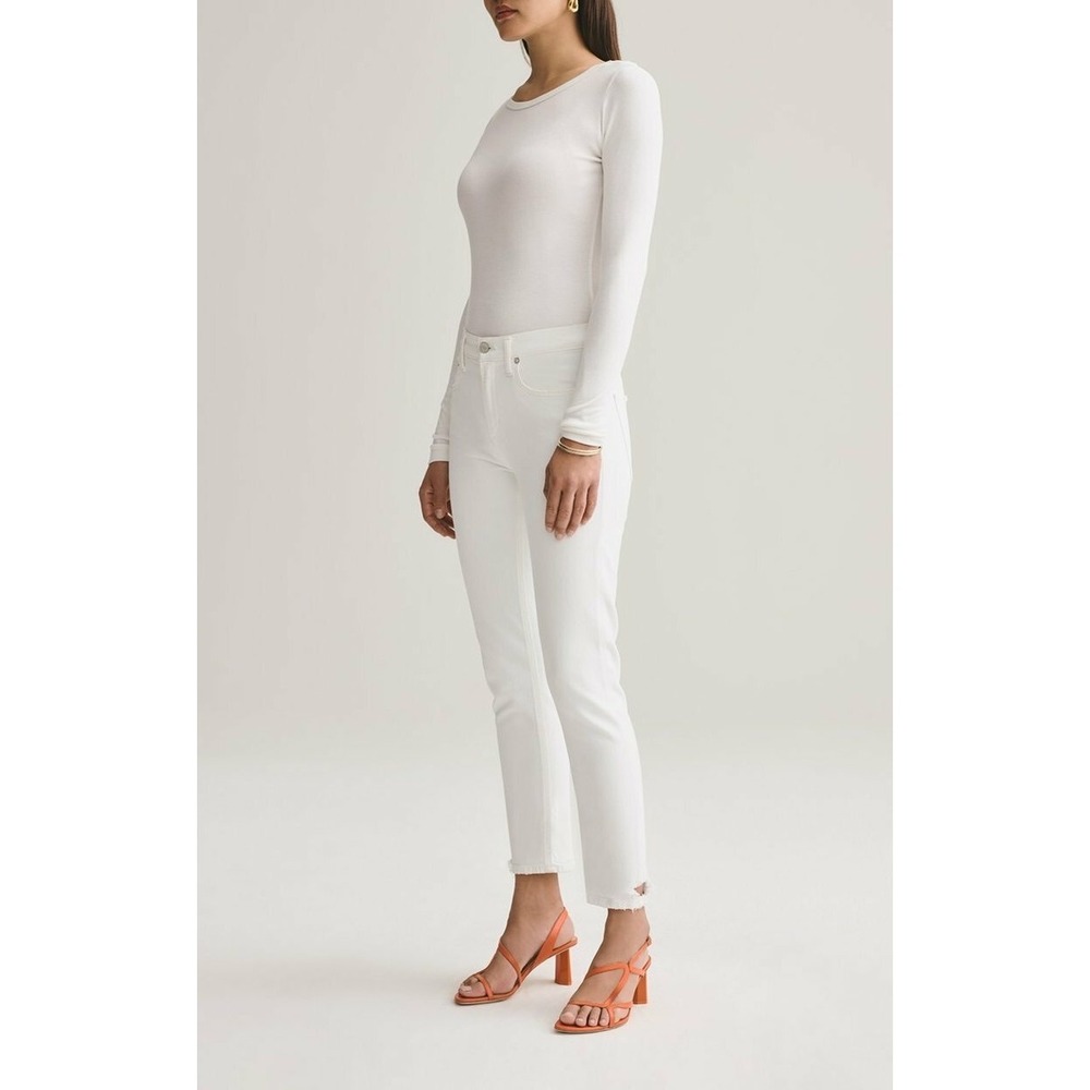 AGOLDE Toni‎ White Denim Jeans Raw Hem Straight Leg Size 28